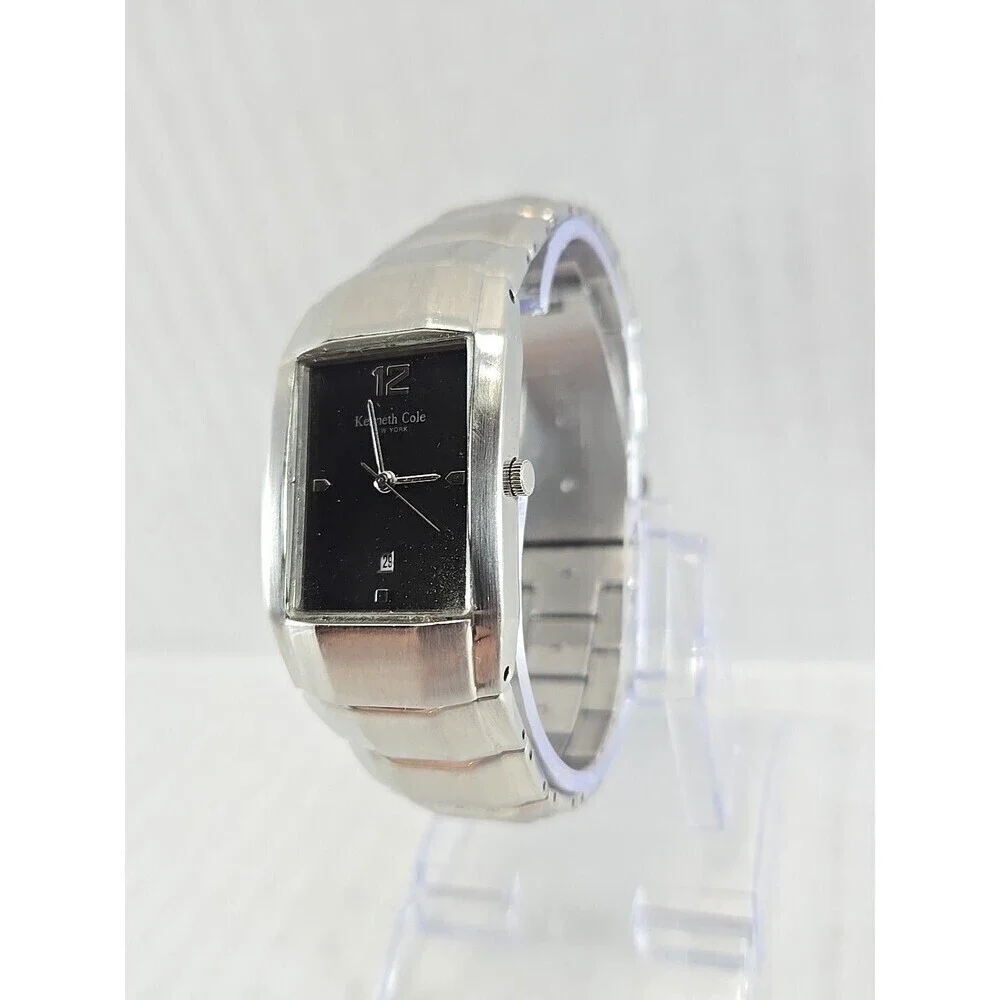 Mens Kenneth Cole Watch 26mm Silver Tone Date New Battery 9275-01-KC3269